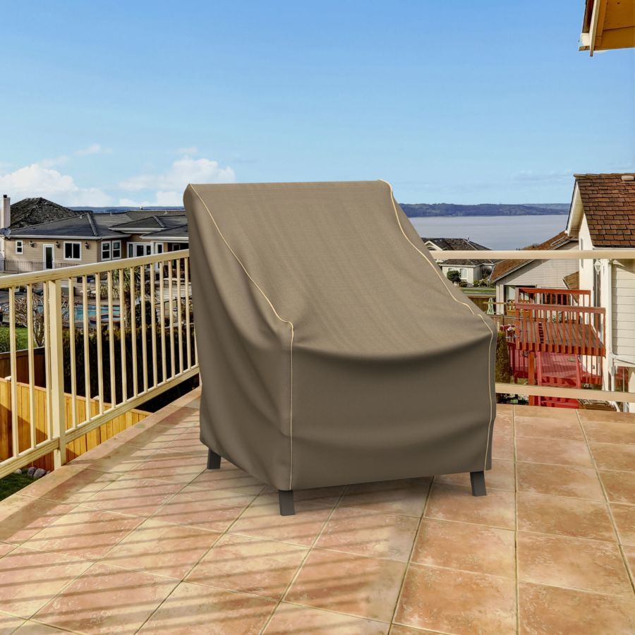 Photo de Extra Large Outdoor Chair Cover - StormBlock™ Platinum Black and Tan Weave