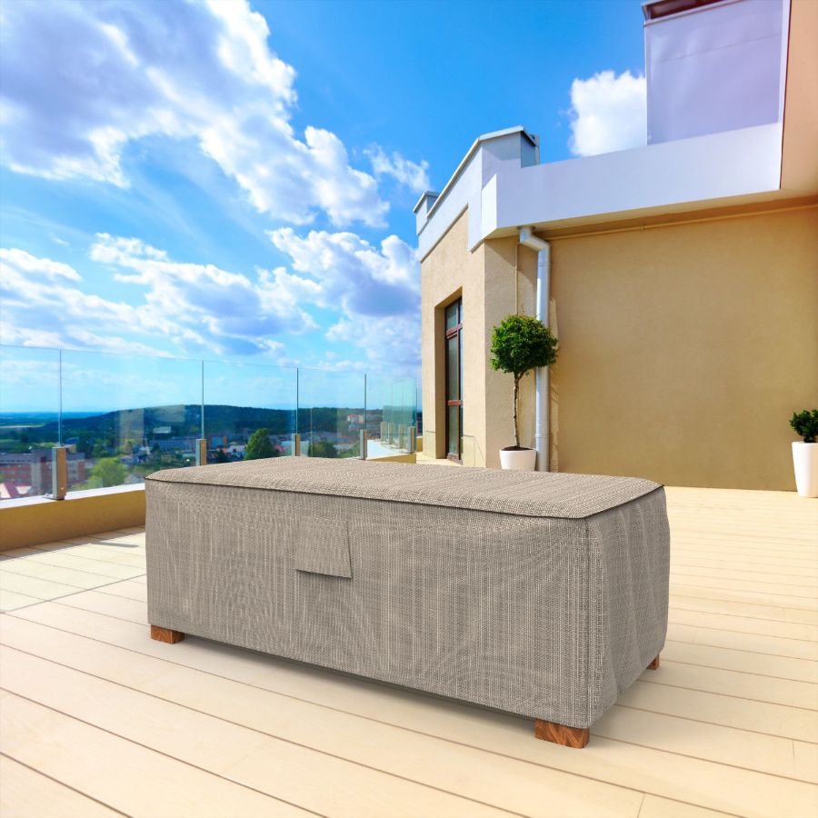 Picture of Large Slim Outdoor Ottoman/Coffee Table Cover - Signature Tan Tweed