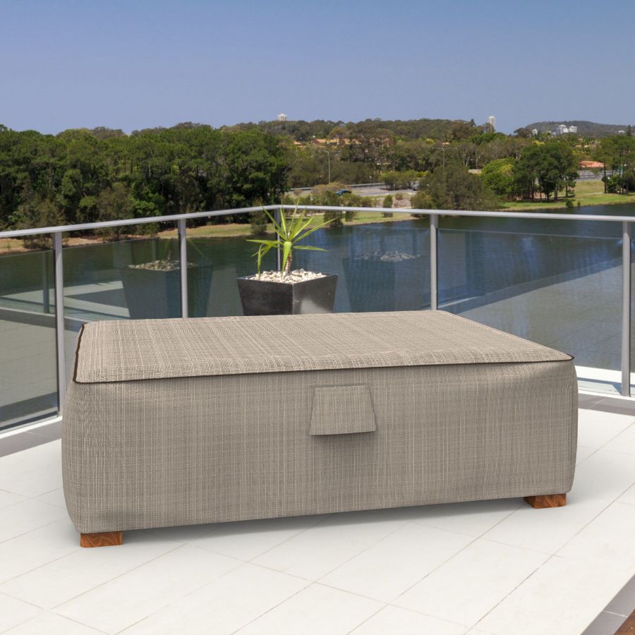 Photo de Slim Outdoor Ottoman/Coffee Table Cover - Signature Tan Tweed