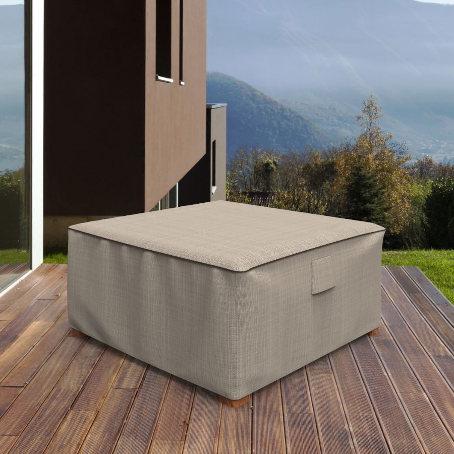 Photo de Square Outdoor Side Table/Ottoman Cover - Signature Tan Tweed