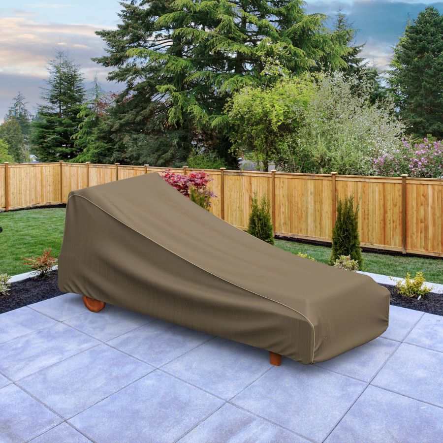 Photo de Medium Outdoor Chaise Lounge Cover - StormBlock™ Platinum Black and Tan Weave