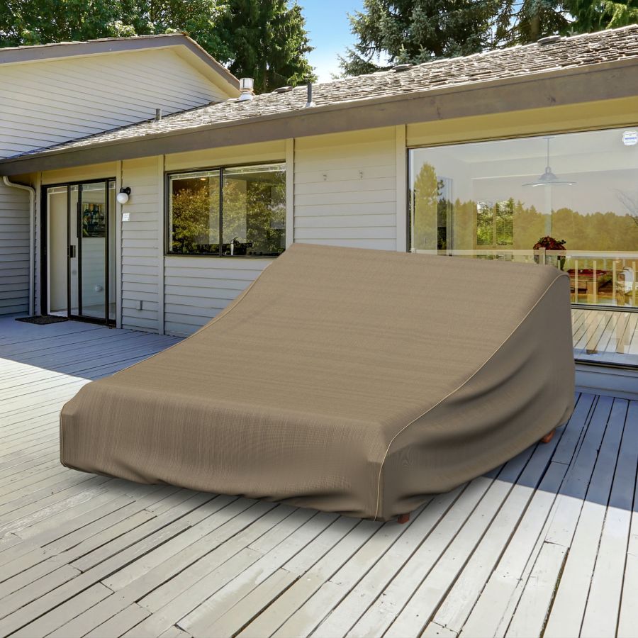 Photo de Outdoor Double Chaise Lounge Cover - StormBlock™ Platinum Black and Tan Weave
