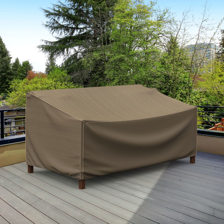 Photo de Medium Outdoor Loveseat Cover - StormBlock™ Platinum Black and Tan Weave