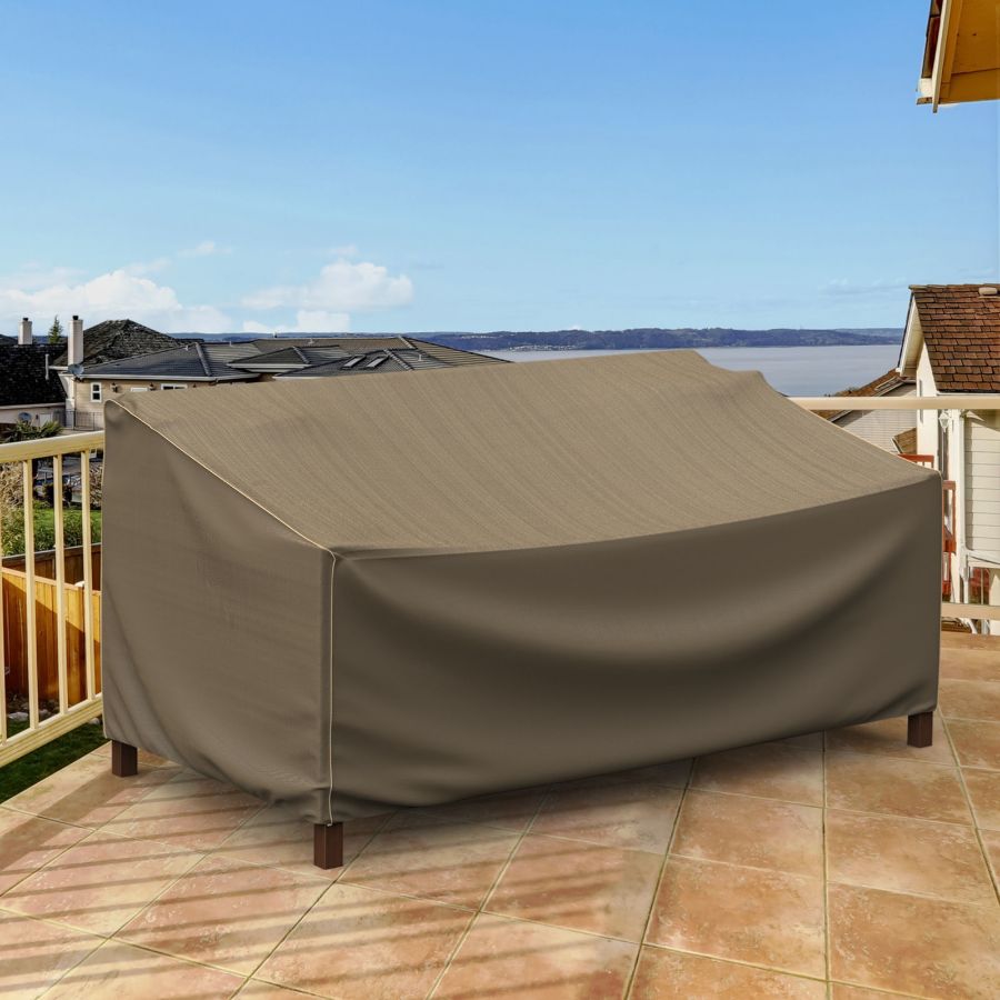 Photo de Outdoor Loveseat Cover - StormBlock™ Platinum Black and Tan Weave