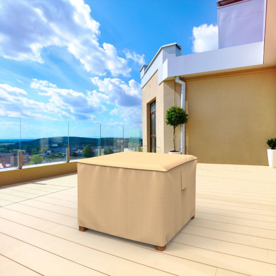 Photo de 26" Square Outdoor Side Table/Ottoman Cover - Select Tan