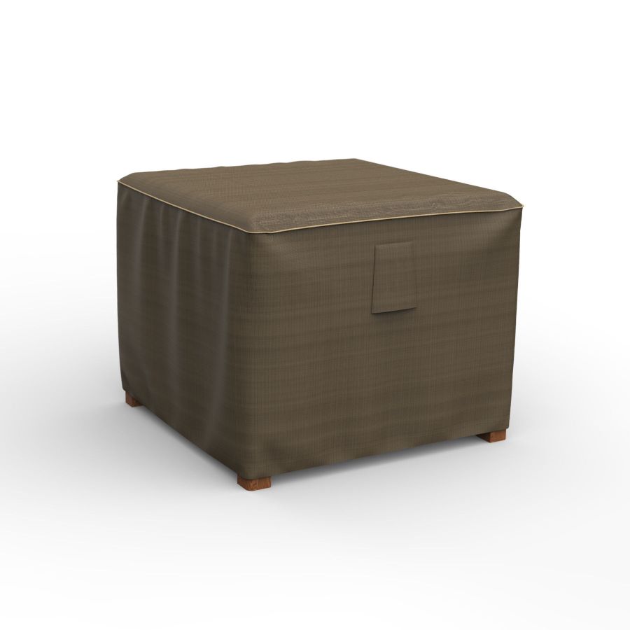 Photo de 22" Square Outdoor Side Table/Ottoman Cover - StormBlock™ Platinum Black and Tan Weave