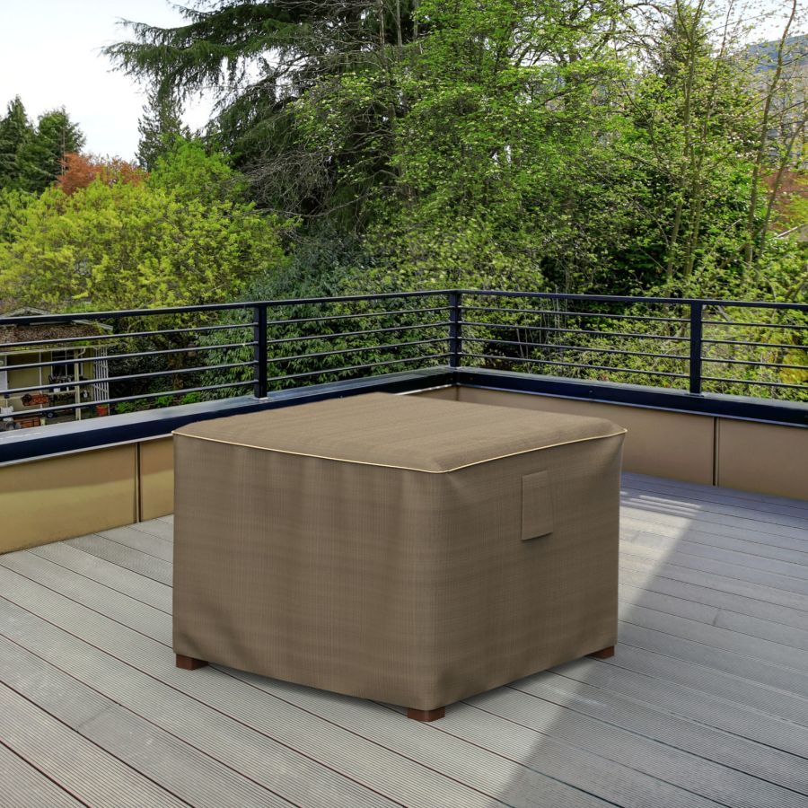 Photo de 26" Square Outdoor Side Table/Ottoman Cover - StormBlock™ Platinum Black and Tan Weave