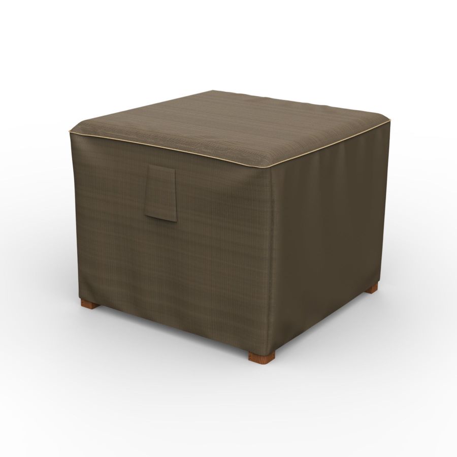 Photo de 26" Square Outdoor Side Table/Ottoman Cover - StormBlock™ Platinum Black and Tan Weave