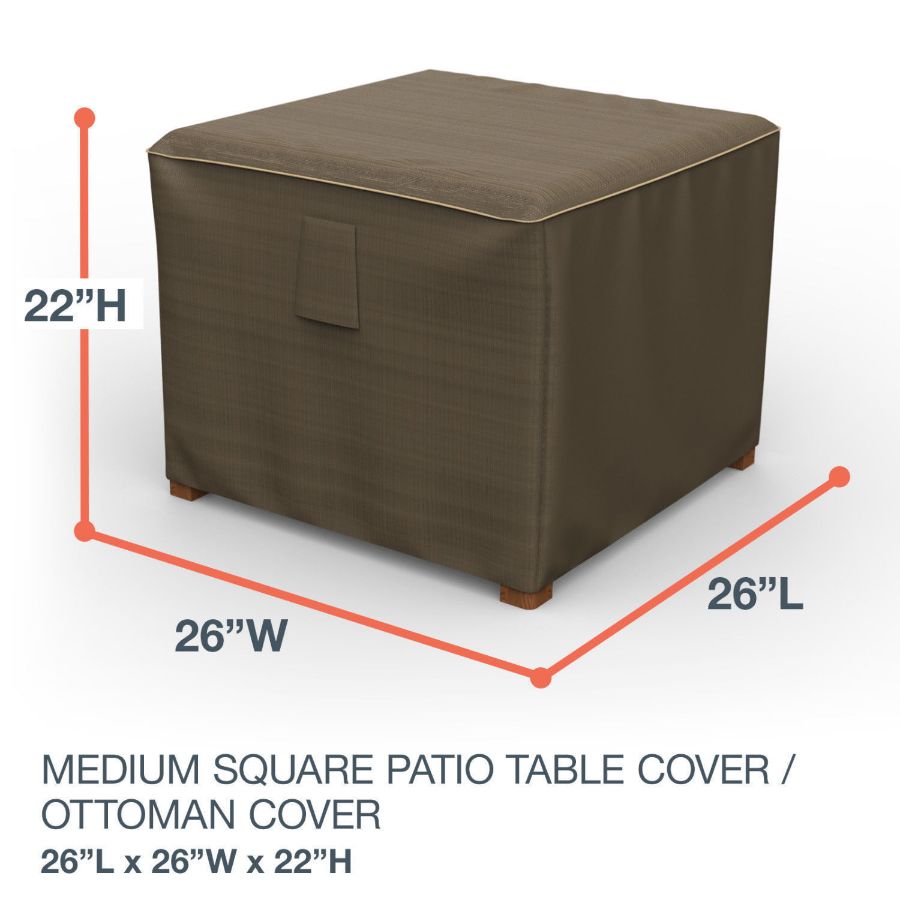 Picture of 26" Square Outdoor Side Table/Ottoman Cover - StormBlock™ Platinum Black and Tan Weave