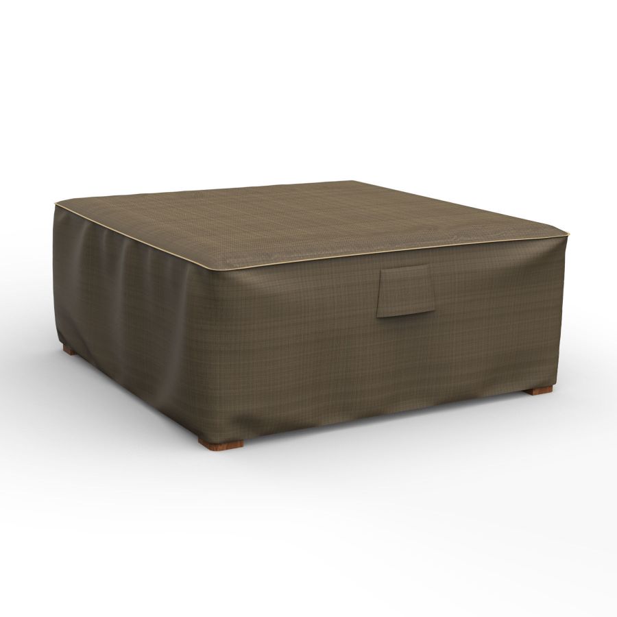 Photo de 28" Square Outdoor Side Table/Ottoman Cover - StormBlock™ Platinum Black and Tan Weave