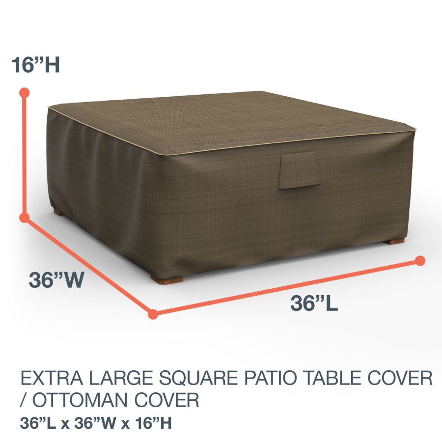 Photo de 36" Square Outdoor Side Table/Ottoman Cover - StormBlock™ Platinum Black and Tan Weave