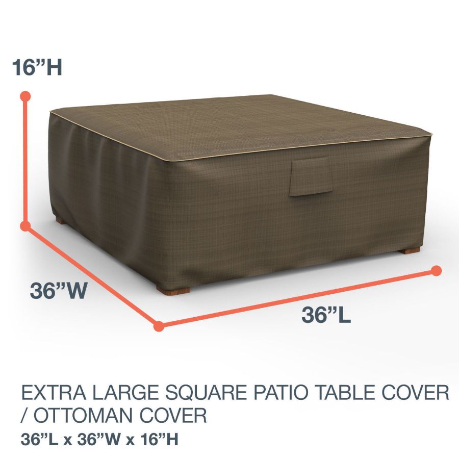 Picture of 36" Square Outdoor Side Table/Ottoman Cover - StormBlock™ Platinum Black and Tan Weave