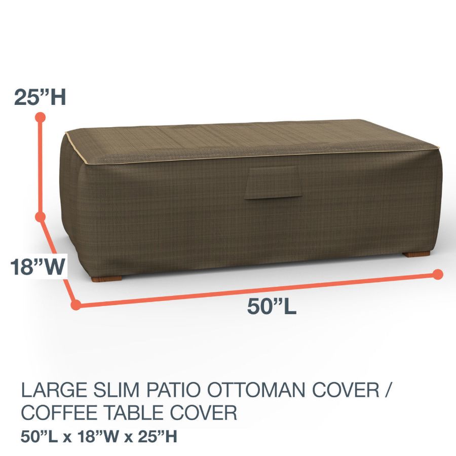 Photo de Large Slim Outdoor Ottoman/Coffee Table Cover - StormBlock™ Platinum Black and Tan Weave