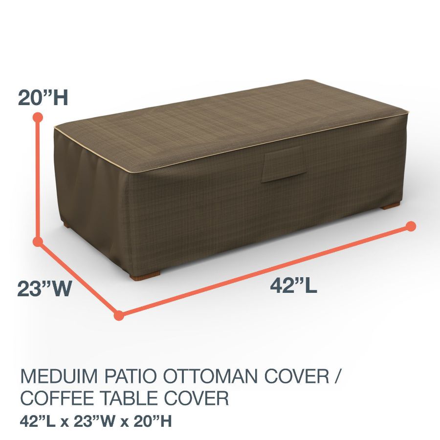 Photo de Medium Outdoor Ottoman/Coffee Table Cover - StormBlock™ Platinum Black and Tan Weave