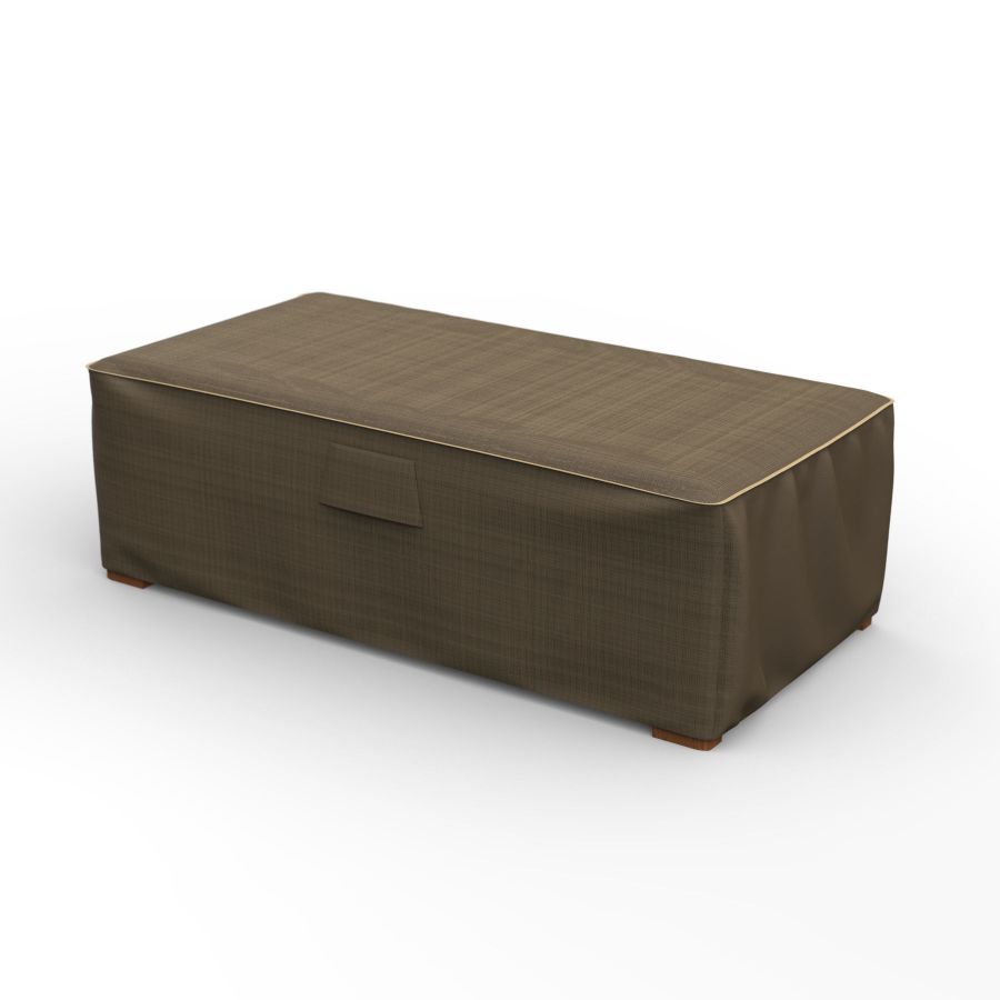 Photo de Medium Slim Outdoor Ottoman/Coffee Table Cover - StormBlock™ Platinum Black and Tan Weave