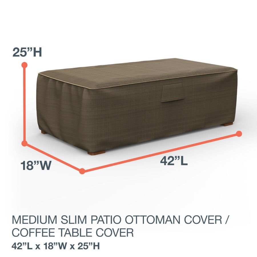 Photo de Medium Slim Outdoor Ottoman/Coffee Table Cover - StormBlock™ Platinum Black and Tan Weave