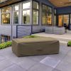 Photo de Slim Outdoor Ottoman/Coffee Table Cover - StormBlock™ Platinum Black and Tan Weave