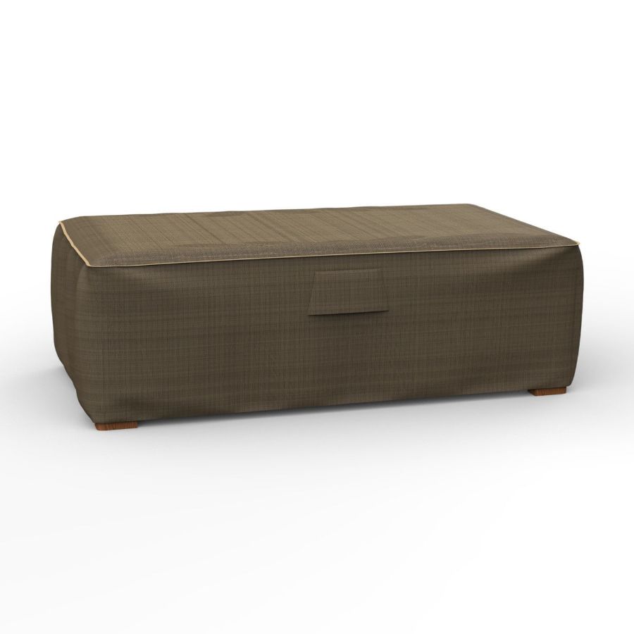 Photo de Slim Outdoor Ottoman/Coffee Table Cover - StormBlock™ Platinum Black and Tan Weave