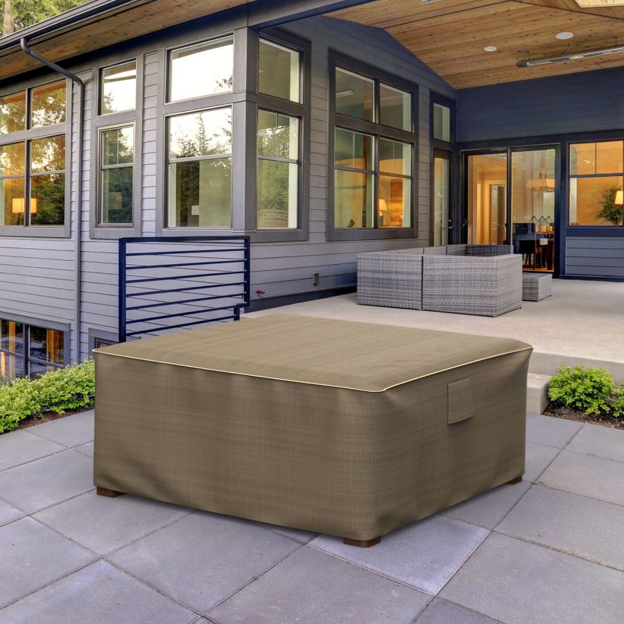 Picture of Square Outdoor Side Table/Ottoman Cover - StormBlock™ Platinum Black and Tan Weave