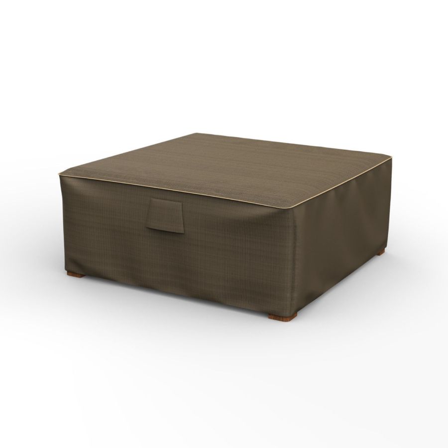 Picture of Square Outdoor Side Table/Ottoman Cover - StormBlock™ Platinum Black and Tan Weave