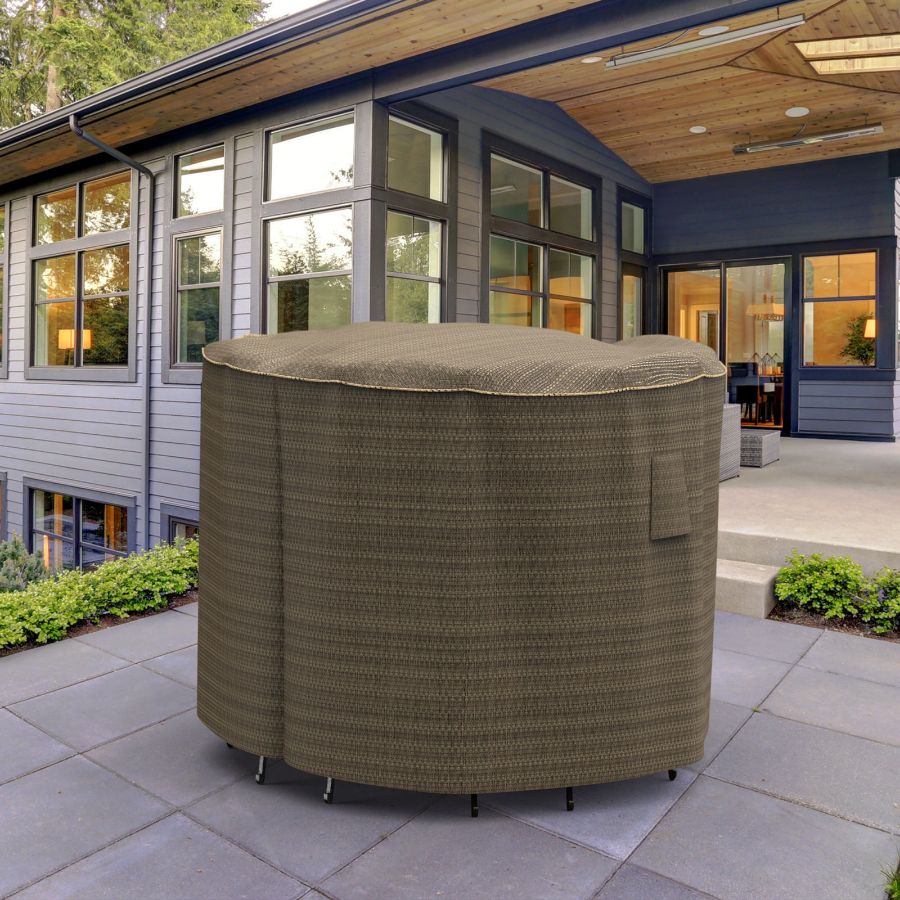 Photo de Bar Table and Chairs Combo Covers - StormBlock™ Platinum Black and Tan Weave