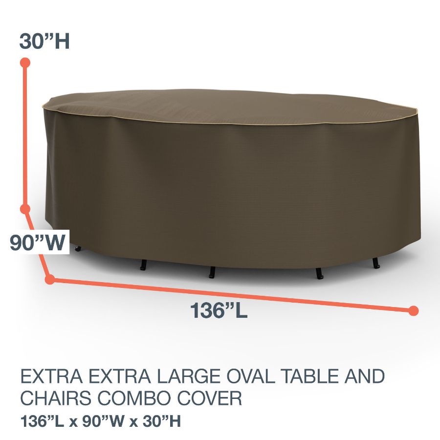 Photo de Extra Extra Large Oval Table and Chairs Combo Covers - StormBlock™ Platinum Black and Tan Weave