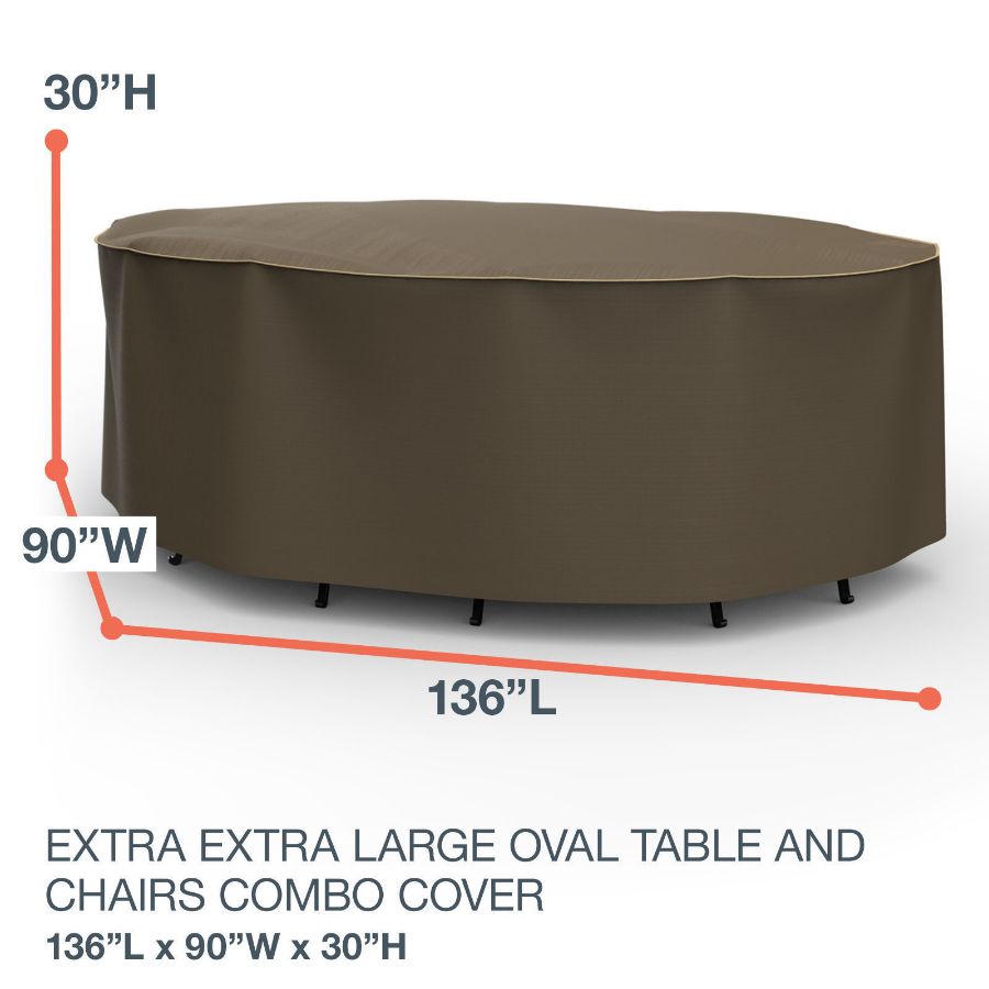 Picture of Extra Extra Large Oval Table and Chairs Combo Covers - StormBlock™ Platinum Black and Tan Weave