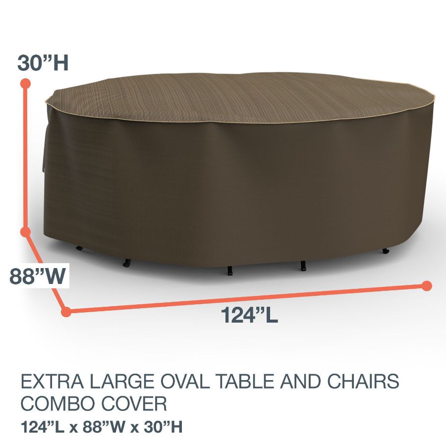 Photo de Extra Large Oval Table and Chairs Combo Covers - StormBlock™ Platinum Black and Tan Weave