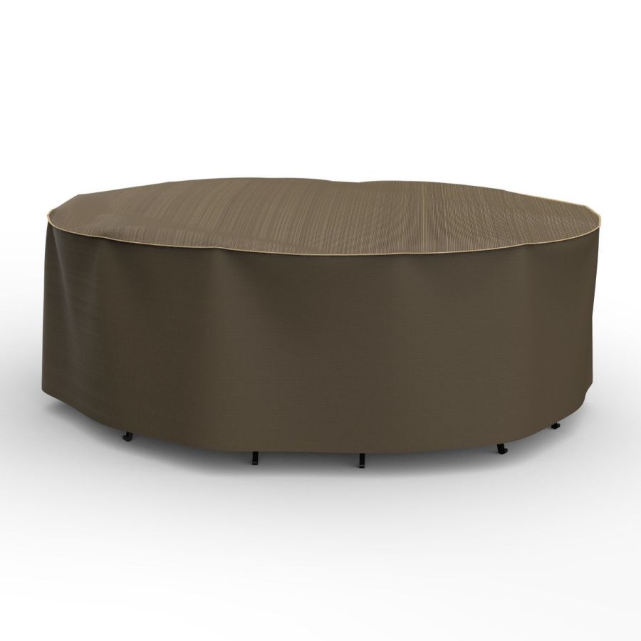Photo de Large Oval Table and Chairs Combo Covers - StormBlock™ Platinum Black and Tan Weave