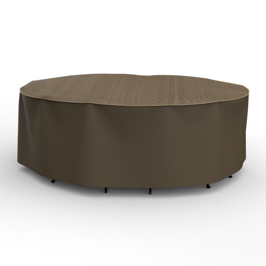 Picture of Large Oval Table and Chairs Combo Covers - StormBlock™ Platinum Black and Tan Weave