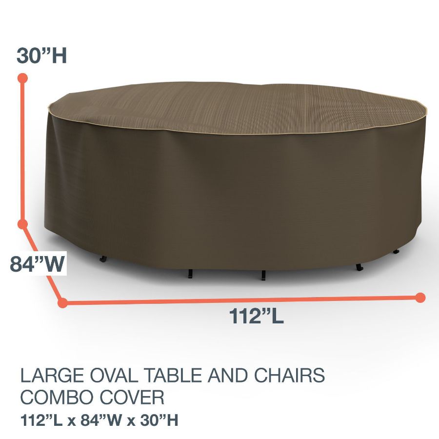 Picture of Large Oval Table and Chairs Combo Covers - StormBlock™ Platinum Black and Tan Weave