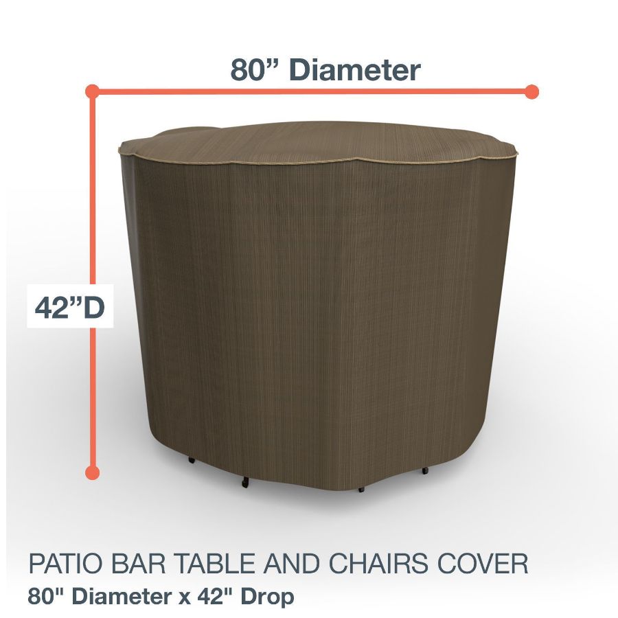 Picture of Medium Bar Table and Chairs Combo Covers 80 in Diameter- StormBlock™ Platinum Black and Tan Weave