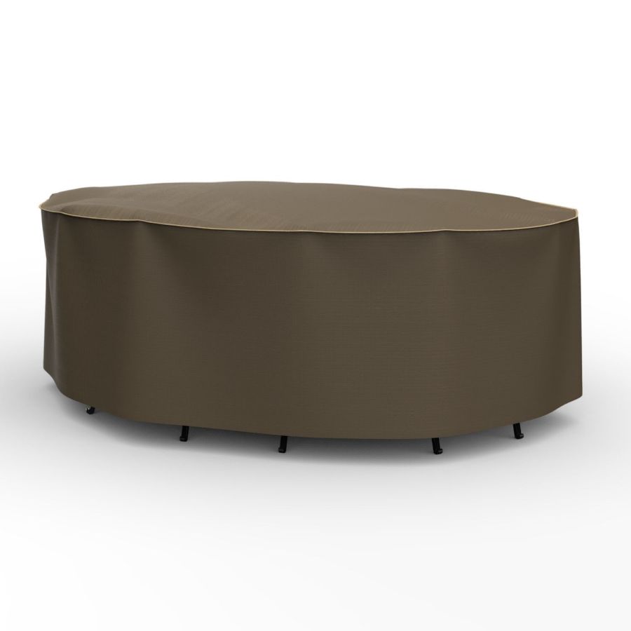 Photo de Medium Oval Table and Chairs Combo Covers - StormBlock™ Platinum Black and Tan Weave