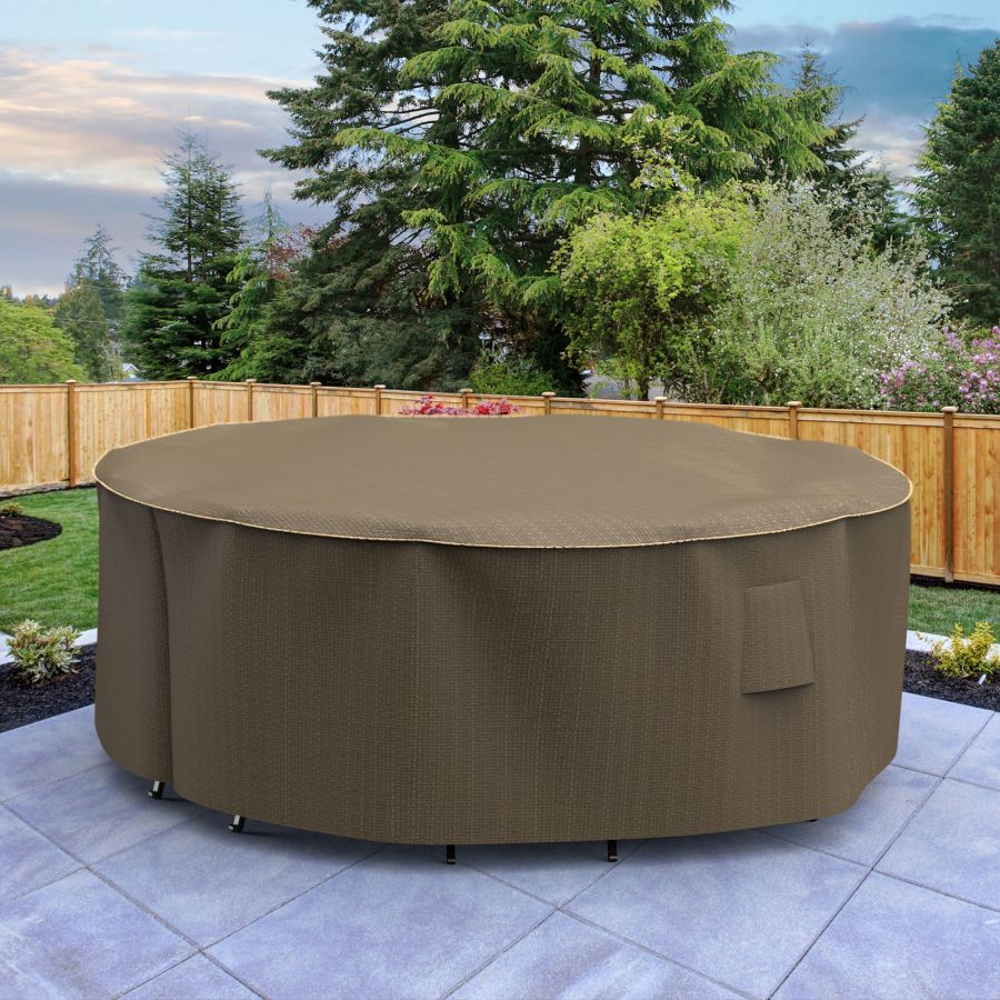 Photo de Medium Round Table and Chairs Combo Covers - StormBlock™ Platinum Black and Tan Weave