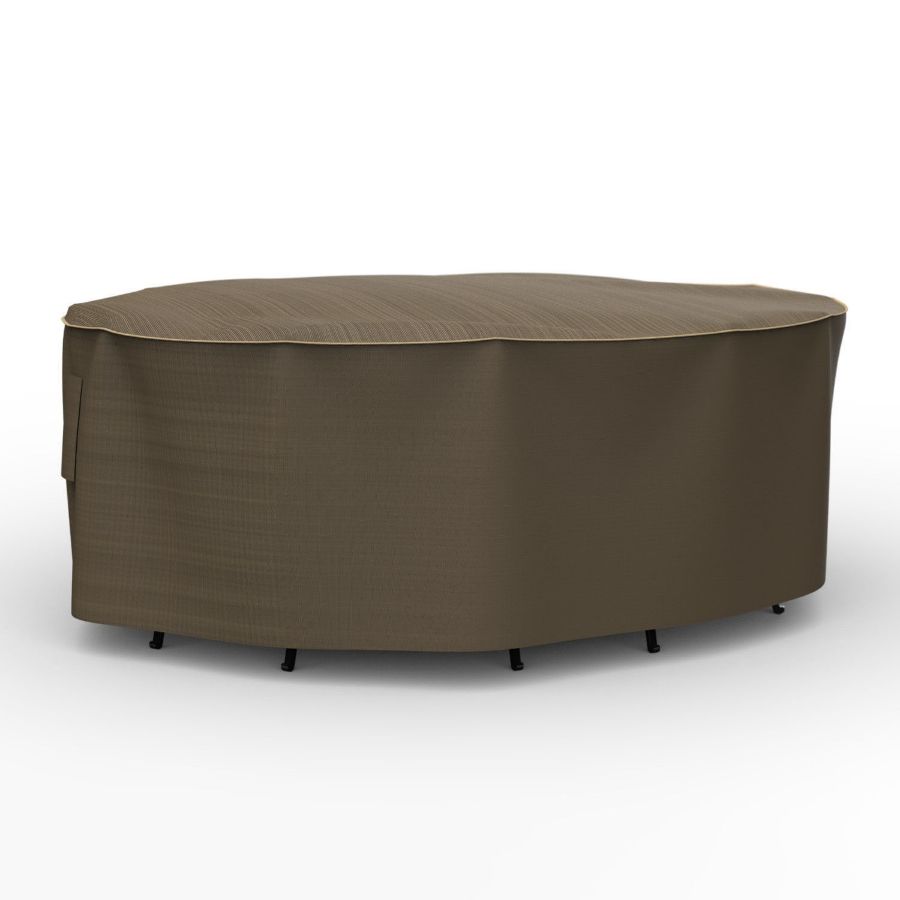 Photo de Oval Table and Chairs Combo Covers - StormBlock™ Platinum Black and Tan Weave