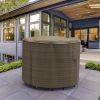 Photo de Small Bar Table and Chairs Combo Covers 60 in Diameter - StormBlock™ Platinum Black and Tan Weave