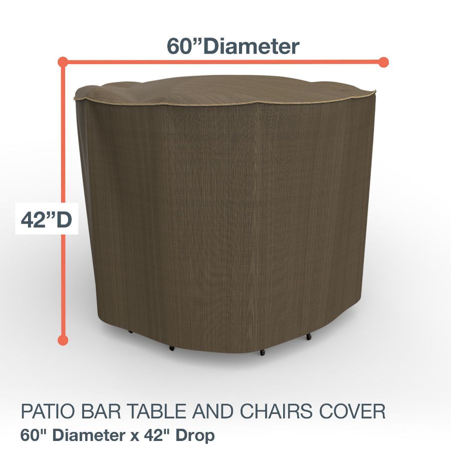 Photo de Small Bar Table and Chairs Combo Covers 60 in Diameter - StormBlock™ Platinum Black and Tan Weave