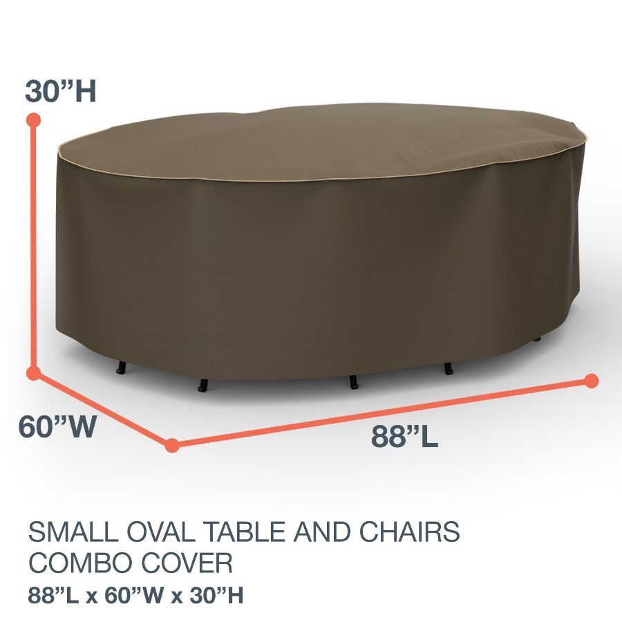 Photo de Small Oval Table and Chairs Combo Covers - StormBlock™ Platinum Black and Tan Weave