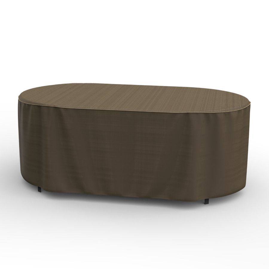 Photo de Oval Table Covers 60 in Long - StormBlock™ Platinum Black and Tan Weave