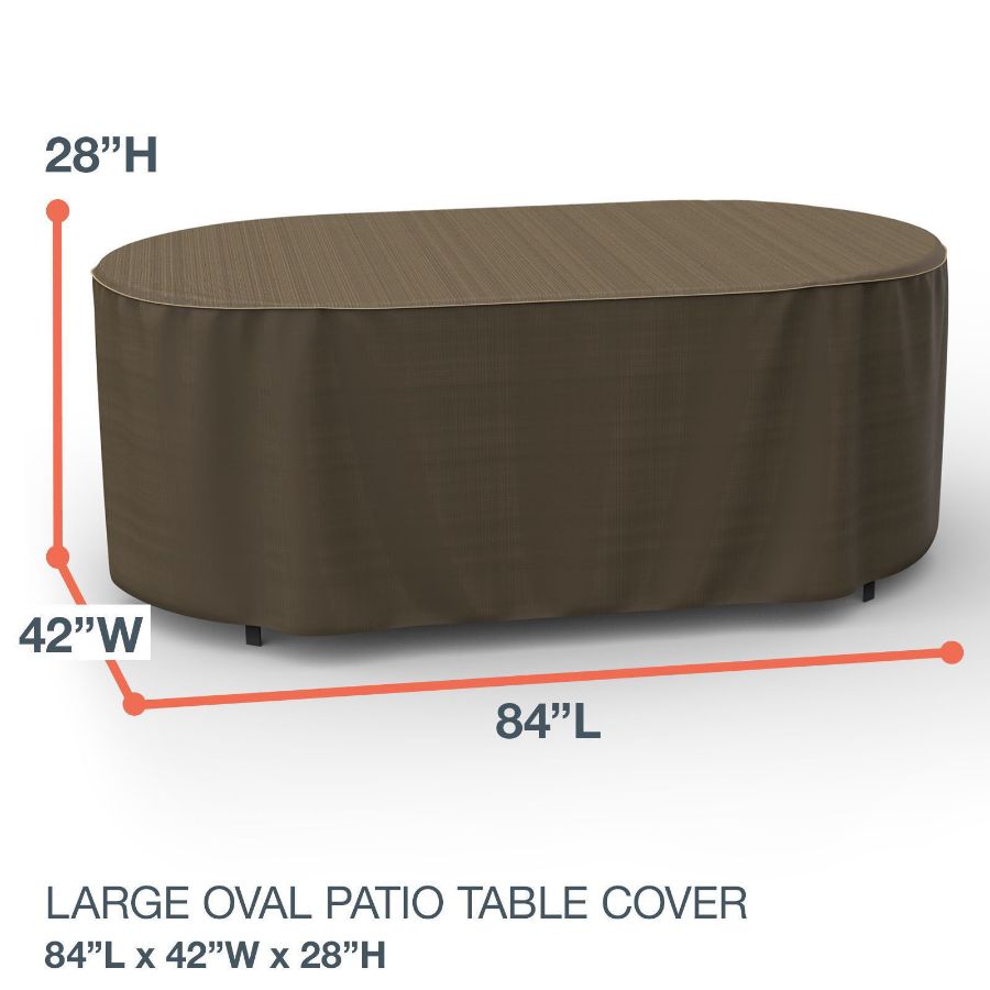 Photo de Oval Table Covers 84 in Long - StormBlock™ Platinum Black and Tan Weave