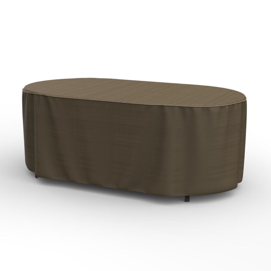 Picture of Oval Table Covers 92 in Long - StormBlock™ Platinum Black and Tan Weave