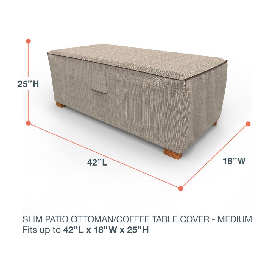 Photo de Medium Slim Outdoor Ottoman/Coffee Table Cover - StormBlock™ Signature Black Ivory