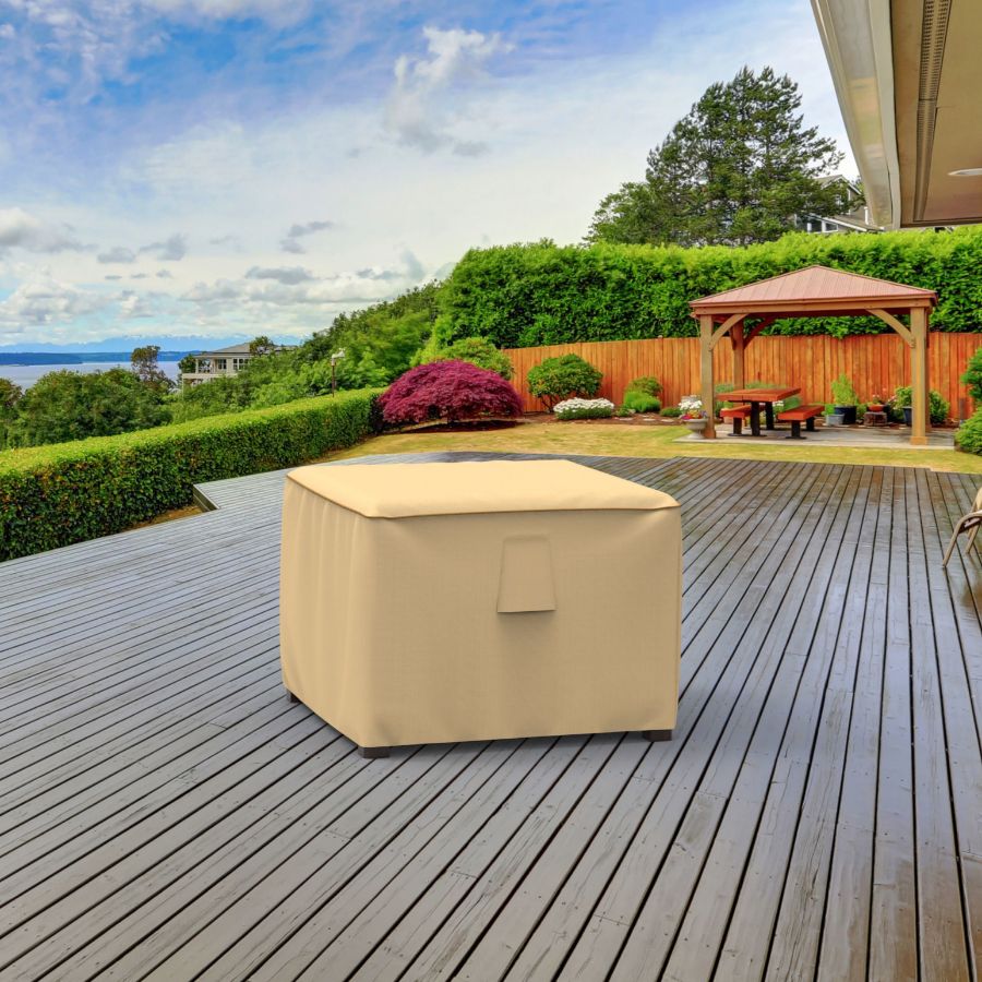 Photo de 26" Square Outdoor Side Table/Ottoman Cover - StormBlock™ Signature Tan