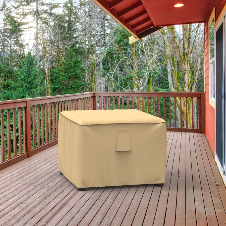 Photo de 28" Square Outdoor Side Table/Ottoman Cover - StormBlock™ Signature Tan