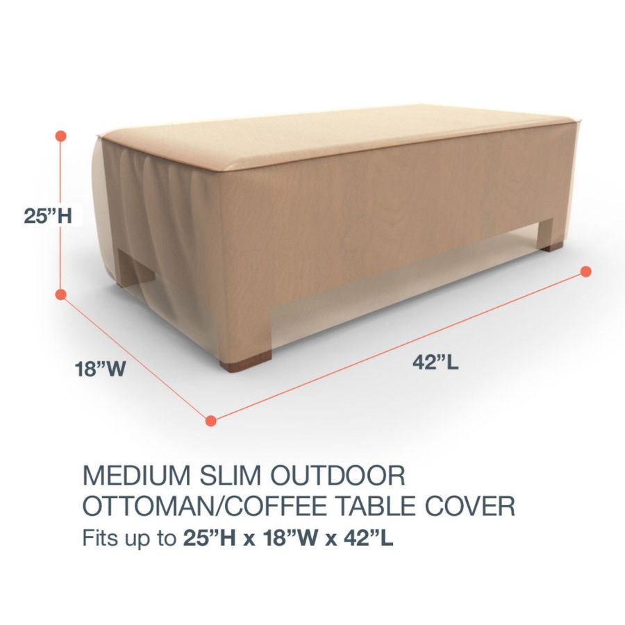 Photo de Medium Slim Outdoor Ottoman/Coffee Table Cover - StormBlock™ Signature Tan