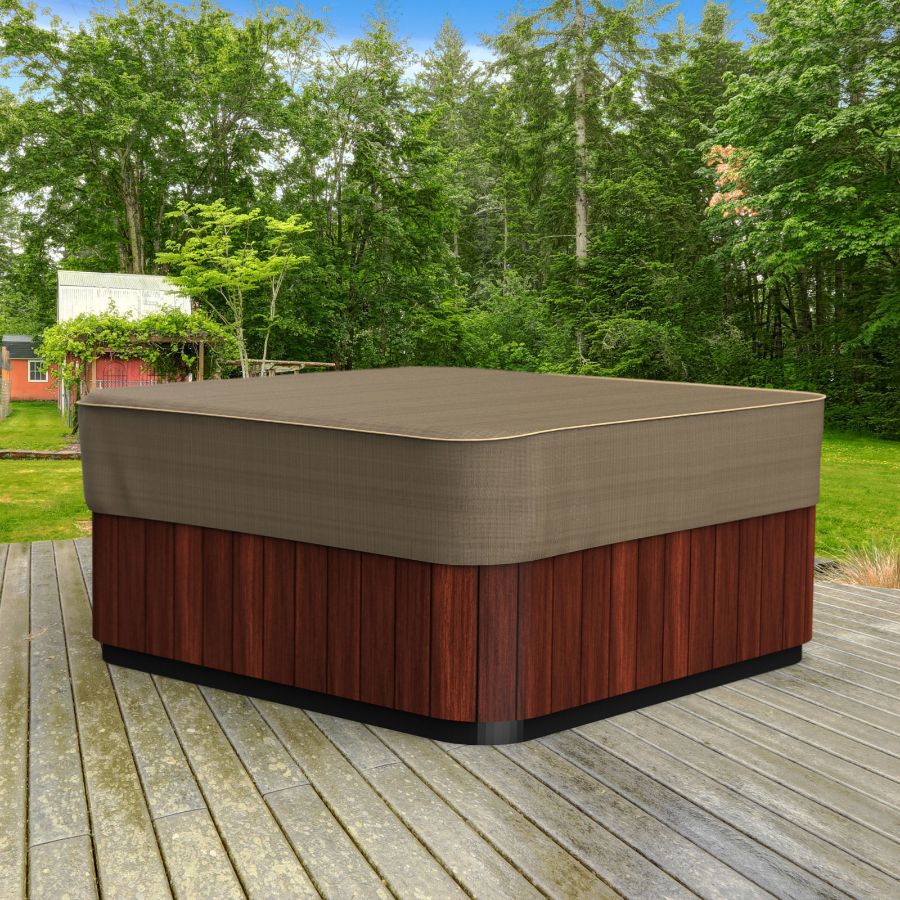 Photo de Square Hot Tub Covers - StormBlock™ Platinum Black and Tan Weave