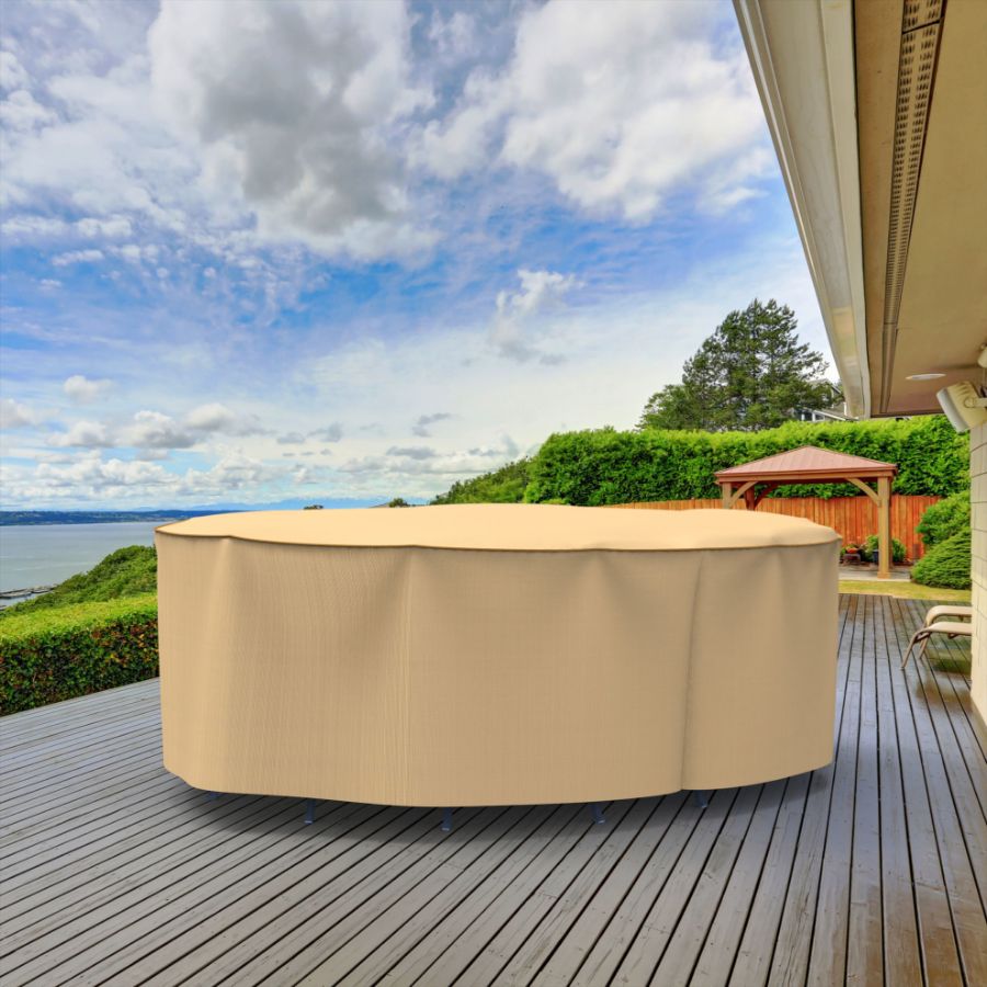 Picture of Extra Large Oval Table and Chairs Combo Covers - StormBlock™ Signature Tan