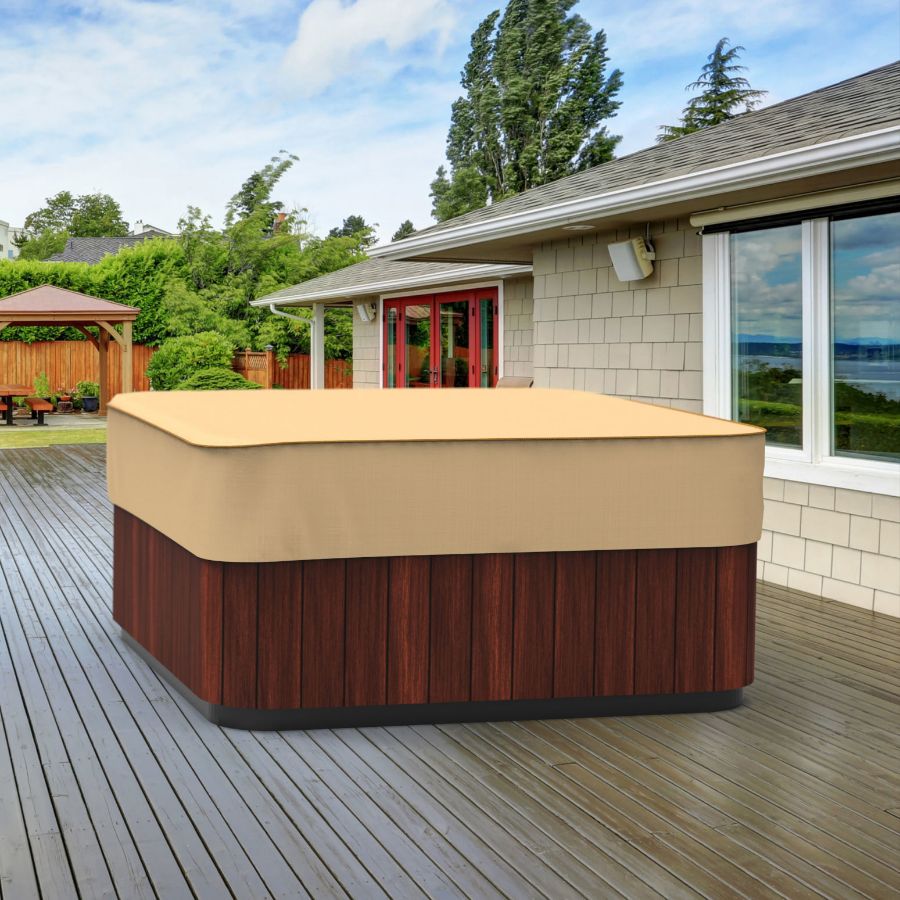 Photo de 94 in Wide Square Hot Tub Covers Cap - StormBlock™ Signature Tan