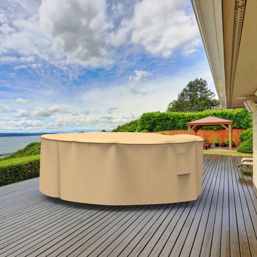 Photo de Large Round Table and Chairs Combo Covers - StormBlock™ Signature Tan