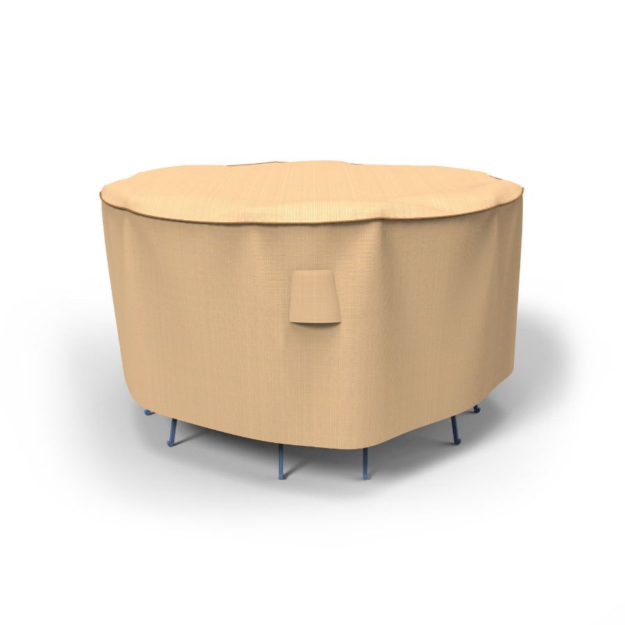 Photo de Small Bar Table and Chairs Combo Covers 60 in Diameter - StormBlock™ Signature Tan